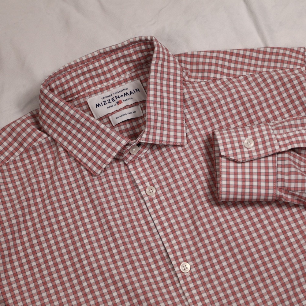 MIZZEN+MAIN Men XXL Trim‎ Fit Leeward Muted Red Plaid Button Up Dress Shirt